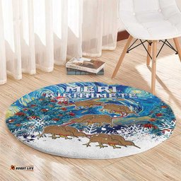 New Zealand Christmas Round Carpet Kiwis Santa Sleigh Starry Night Style