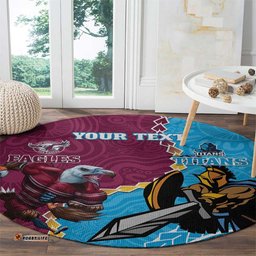 Personalised Eagles And Titans Rugby Round Carpet Aboriginal Mix Polynesian Pattern