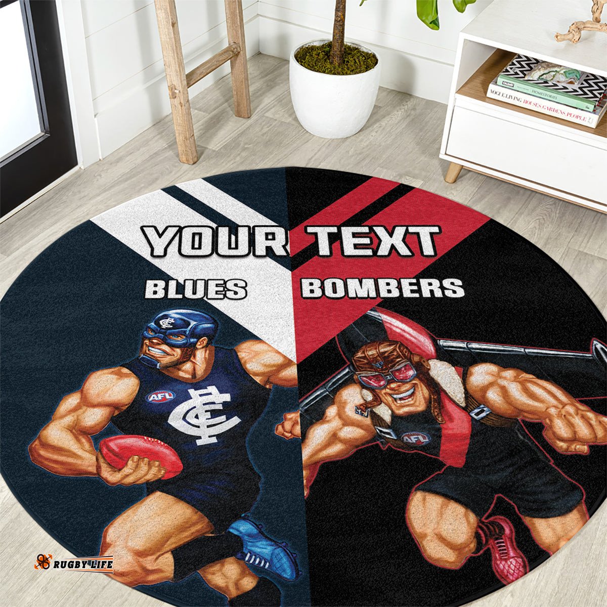 Custom Blues And Bombers Football Round Carpet 2024 Together Sporty