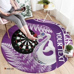 Personalised New Zealand Darts Round Carpet Aotearoa Fern Mix Paua Shell Manaia Purple