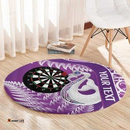 Personalised New Zealand Darts Round Carpet Aotearoa Fern Mix Paua Shell Manaia Purple