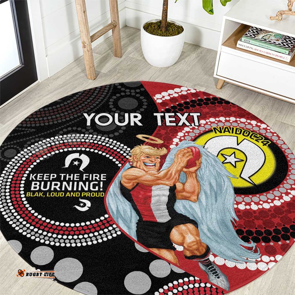Custom AFL St Kilda NAIDOC Week Round Carpet Keep The Fire Burning Indigenous Art