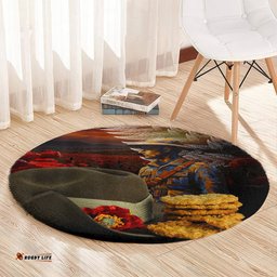 Slouch Hat and Biscuits ANZAC Round Carpet with Soldier Silver Fern
