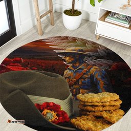 Slouch Hat and Biscuits ANZAC Round Carpet with Soldier Silver Fern