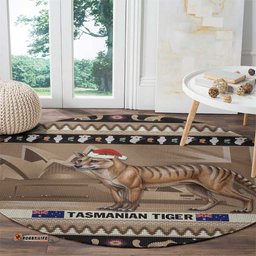 Aussie Tasmanian Tiger Round Carpet Merry Christmas