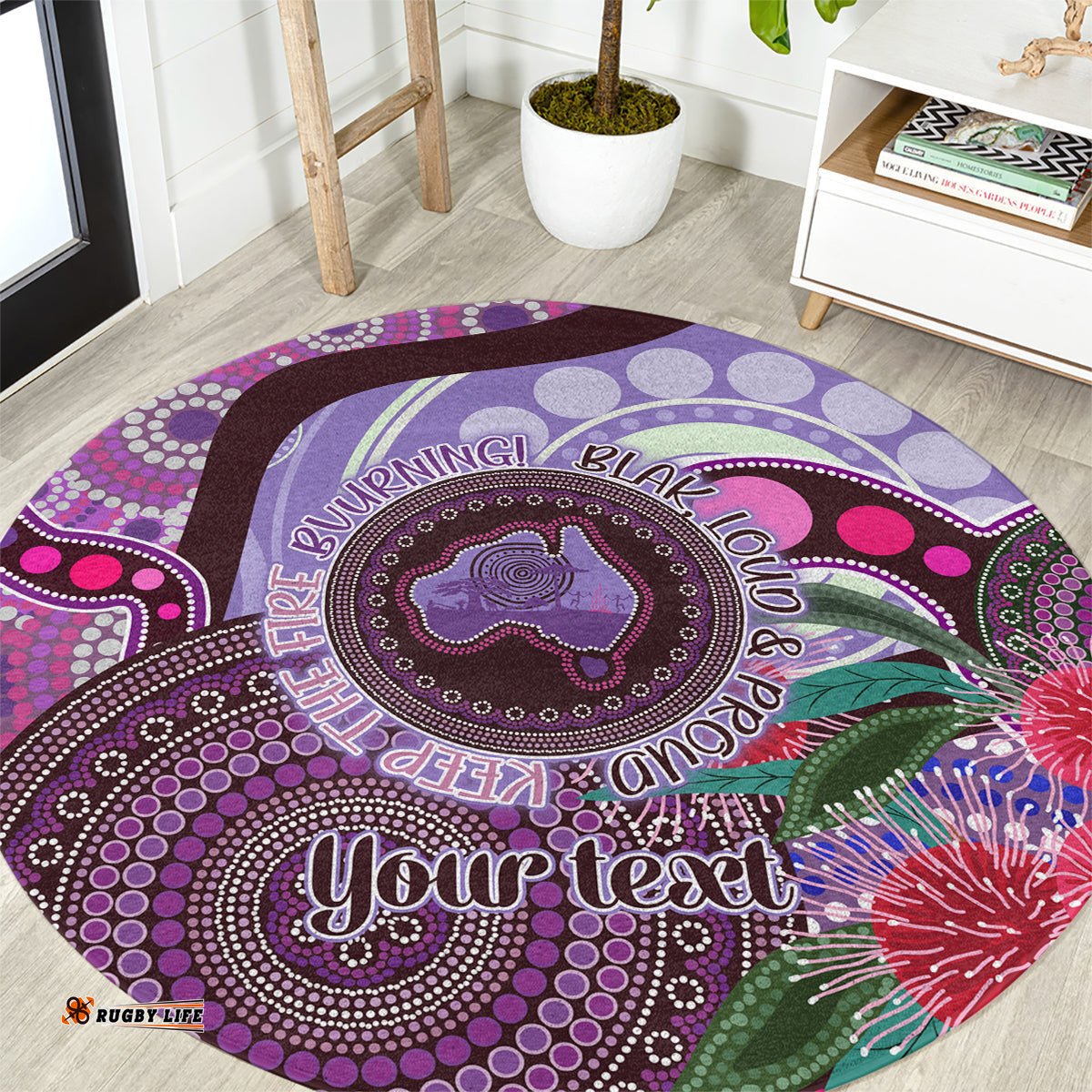 Personalised Australia NAIDOC 2024 Round Carpet Keep the Fire Burning Hakea Flowers