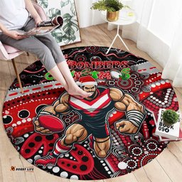 Merry Christmas AFL Bombers Round Carpet Aboriginal Santa Football Mascot
