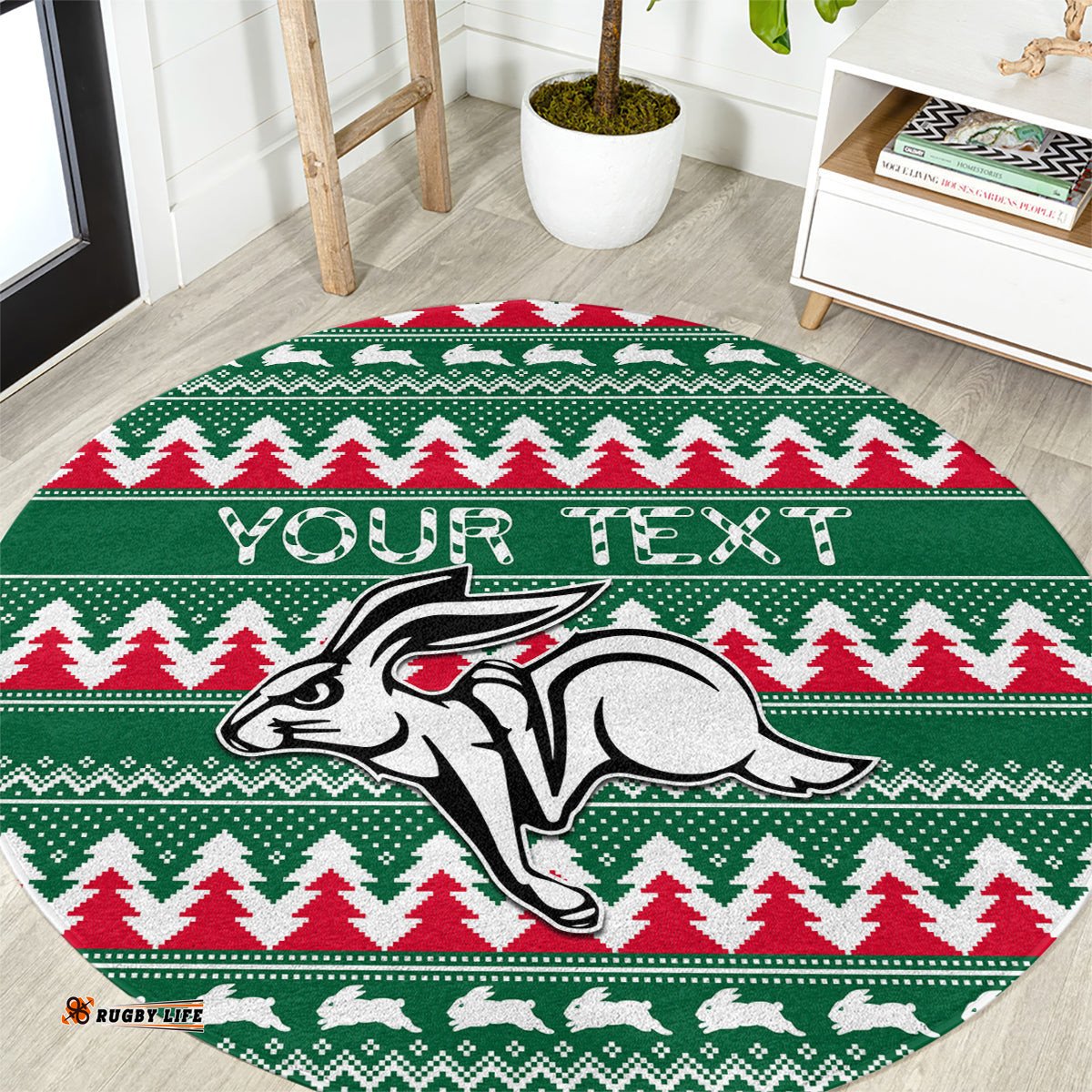 Personalised Rabbitohs Rugby Round Carpet Christmas Simple Vibe 2023