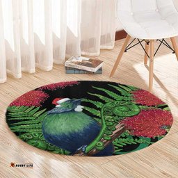 New Zealand Tui Bird Christmas Round Carpet Maori Fern Mix Pohotukawa