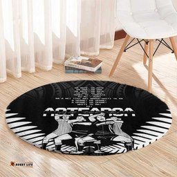 New Zealand Silver Fern Rugby Round Carpet Haka Dance With Aotearoa Maori Pattern