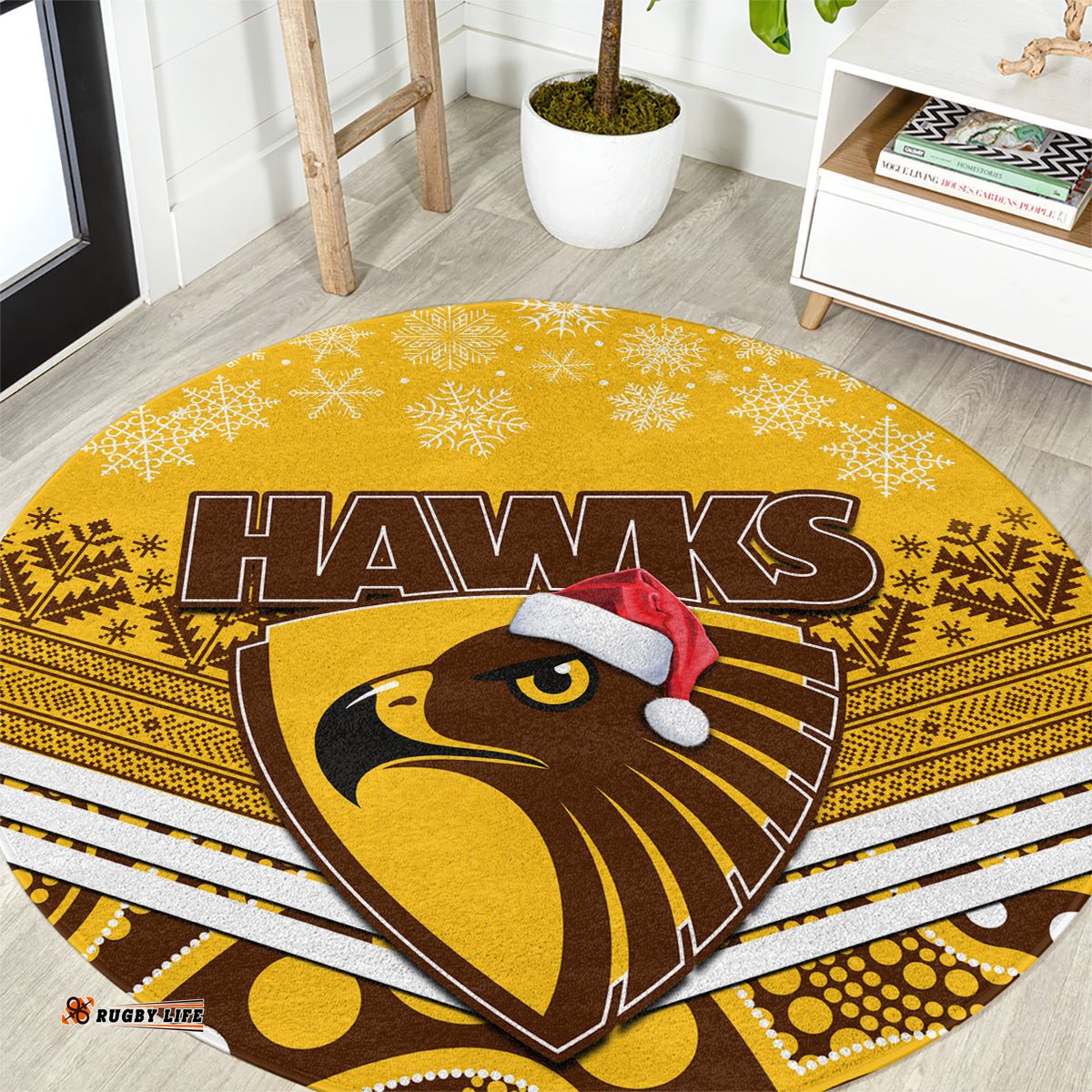Hawthorn Football Christmas Round Carpet Merry Xmas 2023 Mix Aboriginal Art