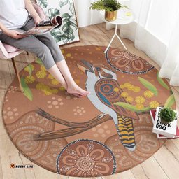 Kookaburra Aboriginal Dot Painting Round Carpet