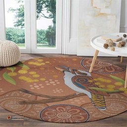 Kookaburra Aboriginal Dot Painting Round Carpet