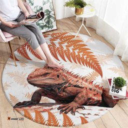Red New Zealand Tuatara Round Carpet Aotearoa Sphenodon Punctatus Silver Fern