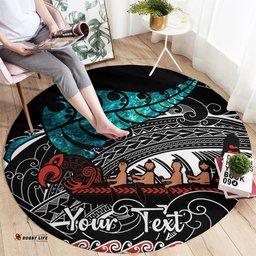 Personalised New Zealand Waka Round Carpet Aotearoa Maori Silver Fern Pattern