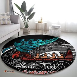 Personalised New Zealand Waka Round Carpet Aotearoa Maori Silver Fern Pattern