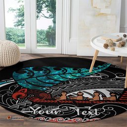 Personalised New Zealand Waka Round Carpet Aotearoa Maori Silver Fern Pattern