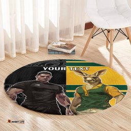 Custom New Zealand and Australia Rugby Round Carpet Kangroo and Maori Warrior Together