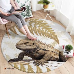 Gold New Zealand Tuatara Round Carpet Aotearoa Sphenodon Punctatus Silver Fern