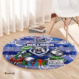 Bulldogs Rugby Merry Christmas Round Carpet Indigenous Australian Art