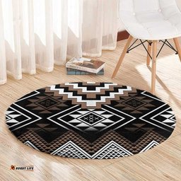 Brown Taniko Aotearoa Round Carpet Niho Taniwha Mix Poutama