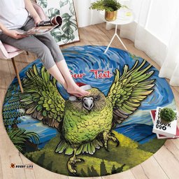 Personalised Jumping Kakapo Christmas Round Carpet New Zealand Fern Starry Night Style