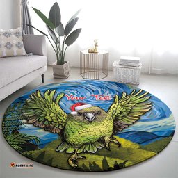 Personalised Jumping Kakapo Christmas Round Carpet New Zealand Fern Starry Night Style