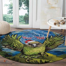 Personalised Jumping Kakapo Christmas Round Carpet New Zealand Fern Starry Night Style
