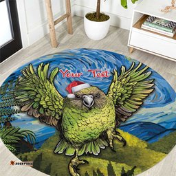 Personalised Jumping Kakapo Christmas Round Carpet New Zealand Fern Starry Night Style