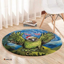 Personalised Jumping Kakapo Christmas Round Carpet New Zealand Fern Starry Night Style