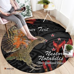 Personalised New Zealand Kea Round Carpet Nestor Notabilis With Harakeke Maori Pattern