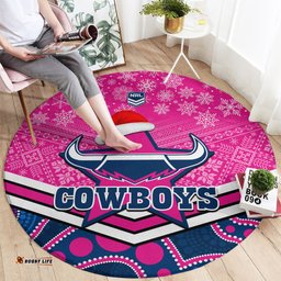 Cowboys Rugby Christmas Round Carpet Merry Xmas 2023 Mix Aboriginal Art Pink Version