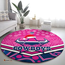 Cowboys Rugby Christmas Round Carpet Merry Xmas 2023 Mix Aboriginal Art Pink Version