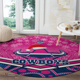 Cowboys Rugby Christmas Round Carpet Merry Xmas 2023 Mix Aboriginal Art Pink Version