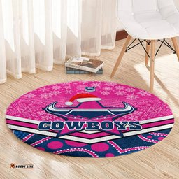 Cowboys Rugby Christmas Round Carpet Merry Xmas 2023 Mix Aboriginal Art Pink Version