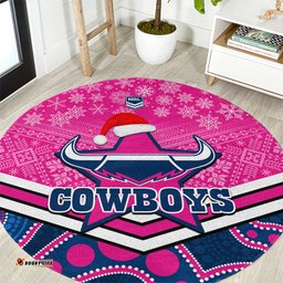 Cowboys Rugby Christmas Round Carpet Merry Xmas 2023 Mix Aboriginal Art Pink Version