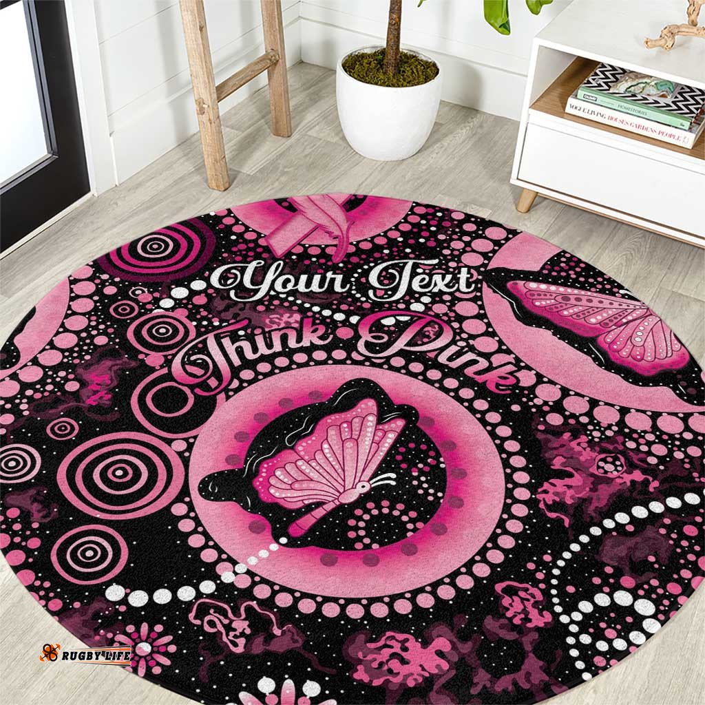 Personalised Australia Indigenous Round Carpet Breast Cancer Ribbon Think Pink Black Version