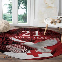 Custom Tonga XIII Rugby Tribal Tattoo Round Carpet Mate Ma'a Tonga Kupesi Ngatu Grunge Style