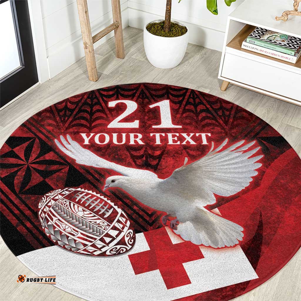 Custom Tonga XIII Rugby Tribal Tattoo Round Carpet Mate Ma'a Tonga Kupesi Ngatu Grunge Style
