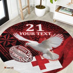Custom Tonga XIII Rugby Tribal Tattoo Round Carpet Mate Ma'a Tonga Kupesi Ngatu Grunge Style