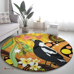 Australia Eucalyptus Flower And Magpie Round Carpet Aboriginal Art