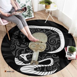 Black New Zealand Eel Round Carpet Aotearoa Maori Tuna With Kotiate Weapon