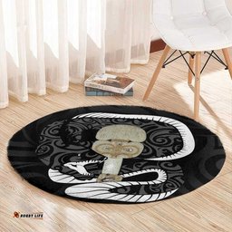 Black New Zealand Eel Round Carpet Aotearoa Maori Tuna With Kotiate Weapon