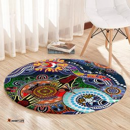 Personalised Roosters NAIDOC Week 2024 Round Carpet Australia Aboriginal Dot Painting DT02