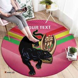 Personalised Panthers Rugby 2024 Round Carpet Mascot With Trophy Go Champions Aboriginal Art Pink