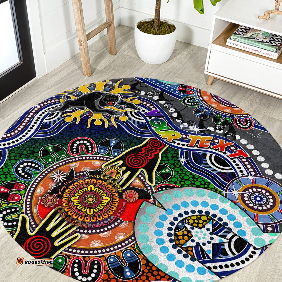 Personalised Panthers NAIDOC Week 2024 Round Carpet Australia Aboriginal Dot Painting DT02