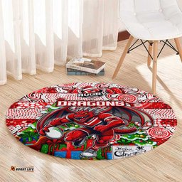 Dragons Rugby Merry Christmas Round Carpet Indigenous Australian Art