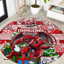 Dragons Rugby Merry Christmas Round Carpet Indigenous Australian Art