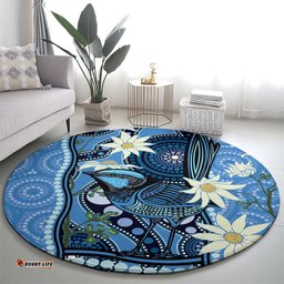 Australia Flannel Flower With Superb Fairy wren Round Carpet Aboriginal Art