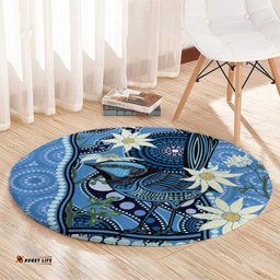 Australia Flannel Flower With Superb Fairy wren Round Carpet Aboriginal Art